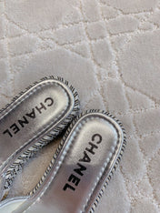 PLATFORM SLIPPERS IN SILVER WOOL AND LAMBSKIN