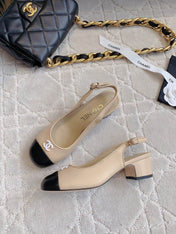 SLINGBACKS IN BEIGE CREAM MIX BLACK SHEEPSKIN