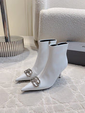 POINTED-TOE HIGH HEEL BOOTS IN WHITE SMOOTH LAMBSKIN