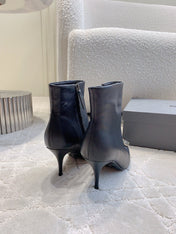 POINTED-TOE HIGH HEEL BOOTS IN BLACK SMOOTH LAMBSKIN