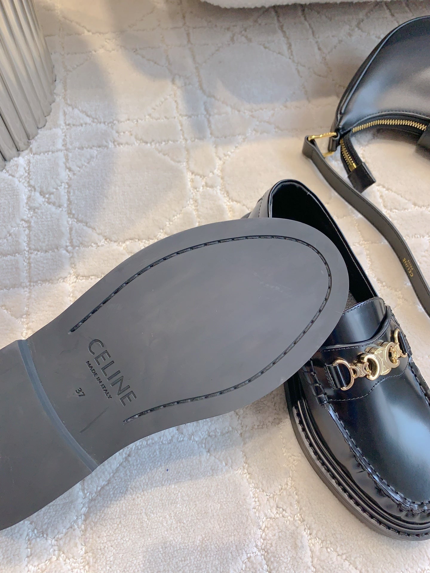 CELINE 25S ARC DE TRIOMPHE LOAFERS IN BLACK SHINY CALFSKIN GOLD HARDWARE