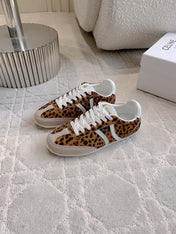 CELINE 25S JOGGER LOW LACE UP SNEAKER IN LEOPARD PRINT CALFSKIN AND SUEDE