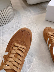 CELINE 25S JOGGER LOW LACE UP SNEAKER IN RUST BROWN CALFSKIN AND SUEDE