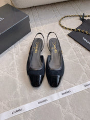 CHANEL 25S SLINGBACK IN BLACK CALFSKIN AND SUEDE GOLD HARDWARE