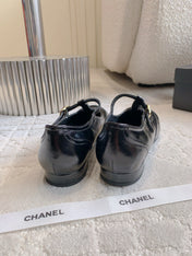 CHANEL 25S MARY JANE IN BLACK FULL CALFSKIN AND CANVAS GOLD HARDWARE