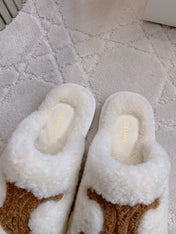 CELINE 26S MULES WITH LOGO IN WHITE AND BROWN WOOL