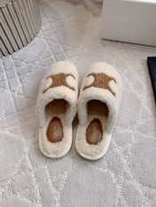 CELINE 26S MULES WITH LOGO IN LIGHT BEIGE AND BROWN WOOL