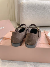 MIUMIU 26S LOAFERS IN BROWN SUEDE WITH STRAP