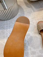 MIUMIU 26S SLIDE SANDALS IN LIGHT BROWN CALFSKIN AND WOOL