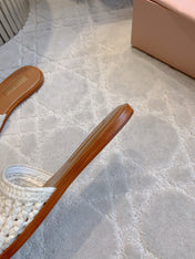 MIUMIU 26S SLIDE SANDALS IN WHITE CALFSKIN AND WOOL