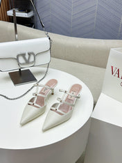 ROCKSTUD WISPY WHITE CALFSKIN MULE 60MM