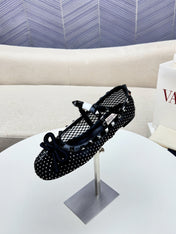 ROCKSTUD BLACK MESH BALLERINA WITH CRYSTALS