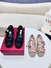ROCKSTUD PEACH PINK MESH BALLERINA WITH CRYSTALS