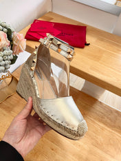 VALENTINO 26S WEDGE SHOES IN PALE GOLD CALFSKIN
