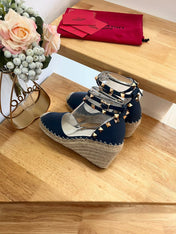 VALENTINO 26S WEDGE SHOES IN DARK BLUE CALFSKIN
