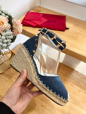 VALENTINO 26S WEDGE SHOES IN DARK BLUE CALFSKIN