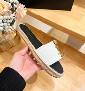 SL YVES LOGO SLIPPER BLACK AND WHITE CALFSKIN