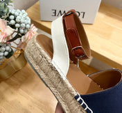 Loew Anagram Denim Brown Leather And Canvas Espadrille Sandals