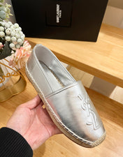 SL YVES EMBOSSED LOGO SLIP ON SILVER CALFSKIN