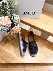 Loew Anagram Espadrille Denim Brown Leather and Canvas