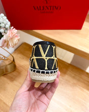 VALENTINO 26S SLIP ON SHOES IN BLACK AND YELLOW RAFFIA