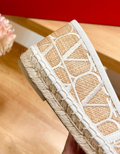 VALENTINO 26S SLIP ON SHOES IN WHITE AND BEIGE RAFFIA