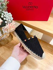VALENTINO 26S SLIP ON SHOES IN BLACK DENIM WITH ROCKSTUDS