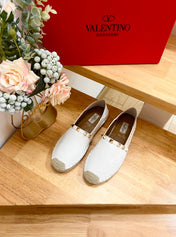 VALENTINO 26S SLIP ON SHOES IN WHITE CANVAS WITH ROCKSTUDS