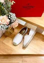 VALENTINO 26S SLIP ON SHOES IN WHITE CANVAS WITH ROCKSTUDS
