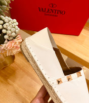 VALENTINO 26S SLIP ON SHOES IN WHITE CANVAS WITH ROCKSTUDS