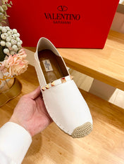 VALENTINO 26S SLIP ON SHOES IN WHITE CANVAS WITH ROCKSTUDS