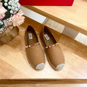 VALENTINO 26S SLIP ON SHOES IN BROWN CANVAS WITH ROCKSTUDS