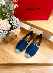 VALENTINO 26S SLIP ON SHOES IN BLUE DENIM WITH ROCKSTUDS
