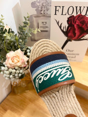 GG SLIDES IN MULTICOLOR RAFFIA