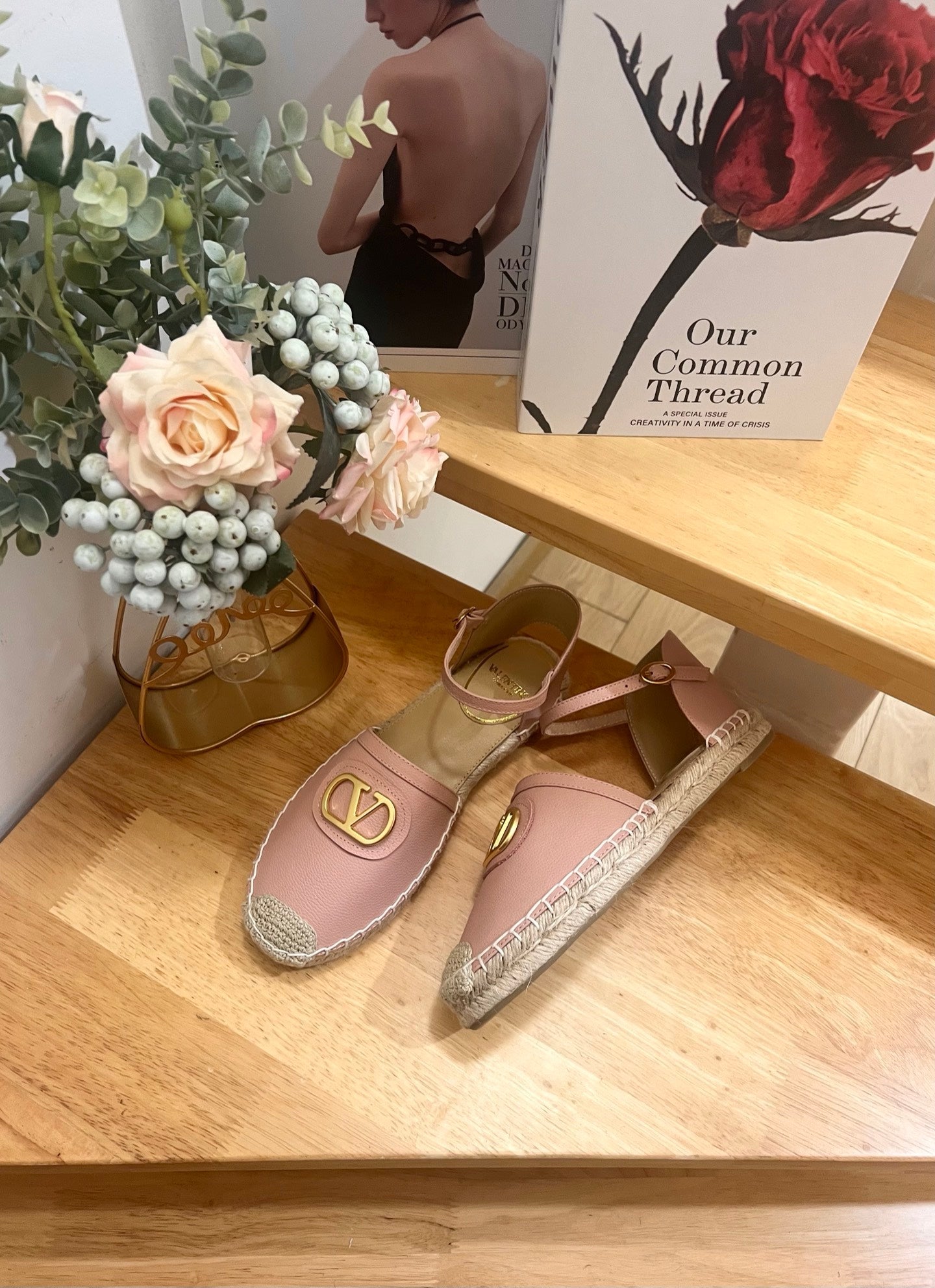 VALENTINO 26S ESPADRILLE SHOES IN LIGHT PINK CALFSKIN