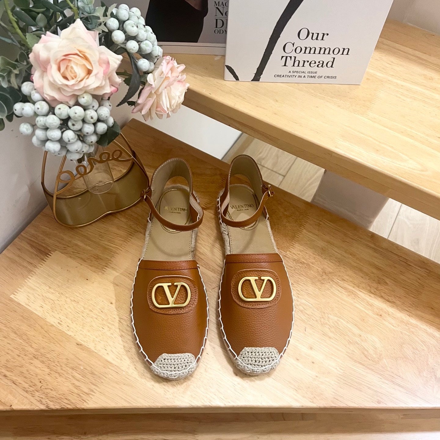 VALENTINO 26S ESPADRILLE SHOES IN BROWN CALFSKIN