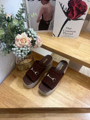 GUCCI 26S WEDGE SANDALS 100 MM IN BROWN SUEDE