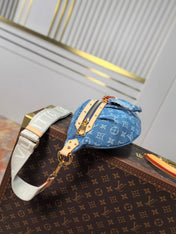 LV 25S BUMBAG 38 IN BLUE MONOGRAM DENIM LEATHER TRIM GOLD HARDWARE