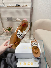 THONG SANDALS IN CINNAMON BROWN CALFSKIN AND WHITE CANVAS