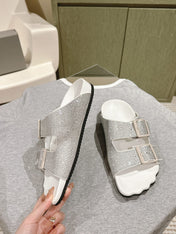 BIRKENSTOCK SLIPPERS ATTACHED RHINESTONES IN WHITE CALFSKIN
