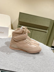 CHLOÉ 26S HIGH-TOP SNEAKERS IN BEIGE CALFSKIN