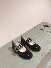 VIV' RANGERS MARY JANES IN BLACK CALFSKIN