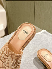 FENDI 26S HIGH SANDALS IN LIGHT BROWN FABRIC