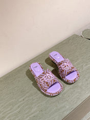 FENDI 26S HIGH SANDALS IN BROWN AND PURPLE FABRIC
