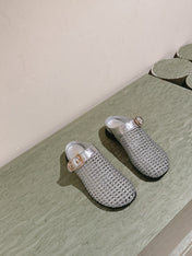 CHLOÉ 26S WOVEN MULES IN SILVER CALFSKIN