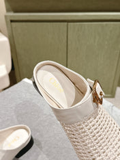 CHLOÉ 26S WOVEN MULES IN LIGHT BEIGE CALFSKIN