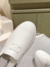 THICK-SOLED ELASTIC BACKLESS SHOES WHITE SHINY CALFSKIN