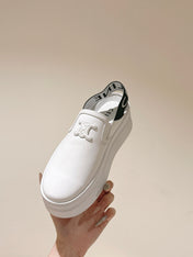 THICK-SOLED ELASTIC BACKLESS SHOES WHITE SHINY CALFSKIN