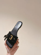 CHLOÉ 26S SLIDE SANDALS IN BLACK LAMBSKIN