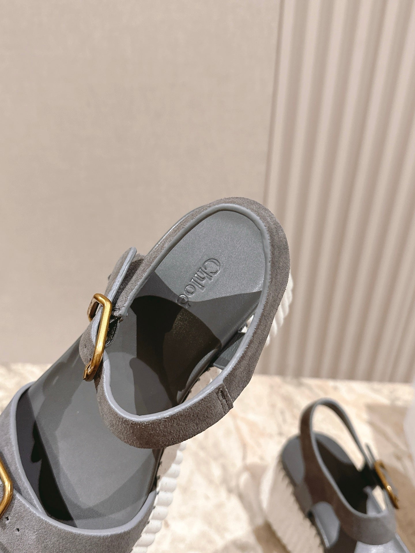 CHLOÉ 26S HIGH-HEELED SANDALS IN GREY LAMBSKIN AND SUEDE